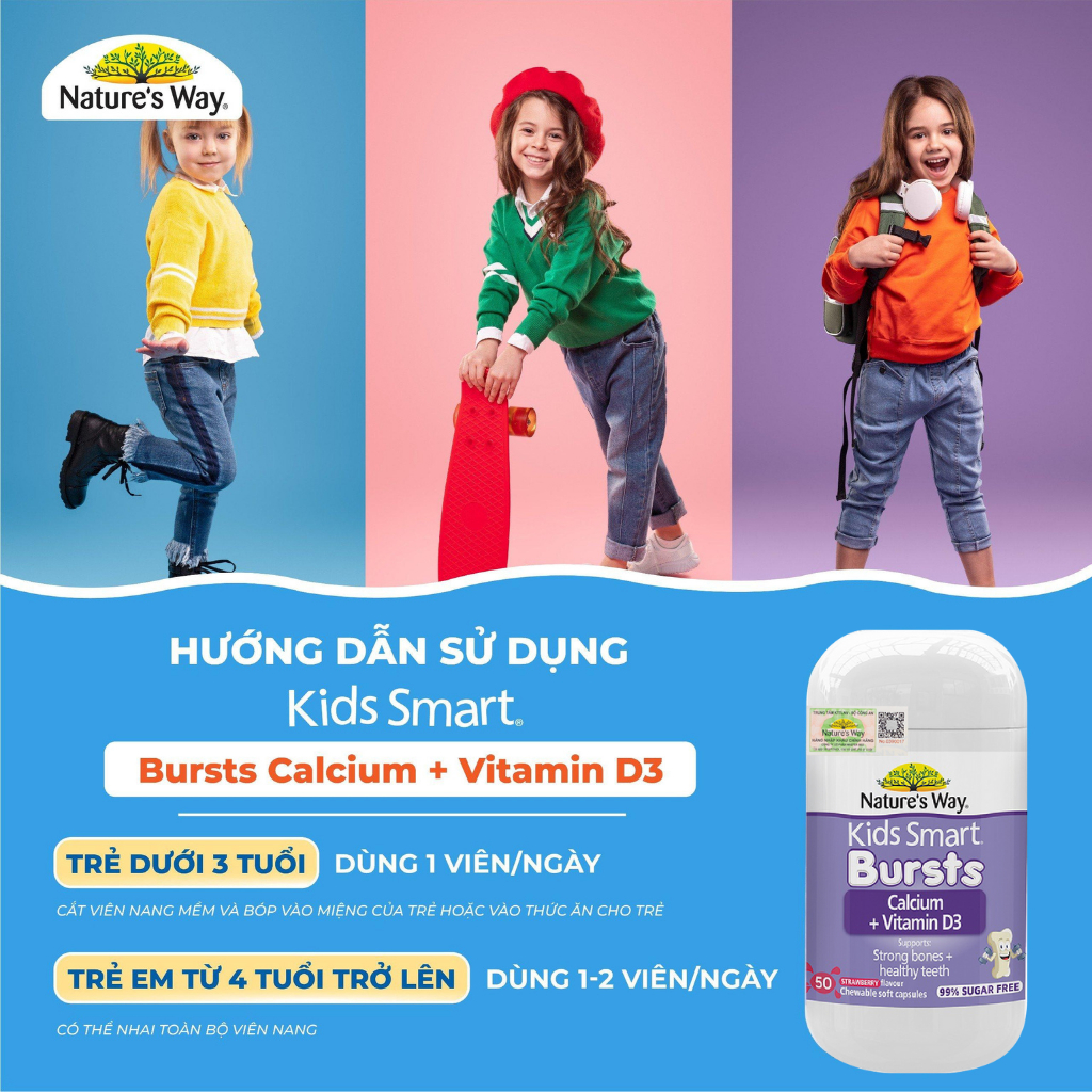 Ảnh Combo Phát Triển Trí Não, Tăng Chiều Cao NATURE'S WAY Kids Smart DHA 300mg +Calcium, Vitamin D3 Cho Bé Từ 1 Tuổi 50v/lọ 2