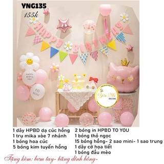 Set bóng trang trí sinh nhật mẫu dây happy birthday hoa cúc dễ thương phong cách hàn quốc mới 2024 Yến Nhi Shop