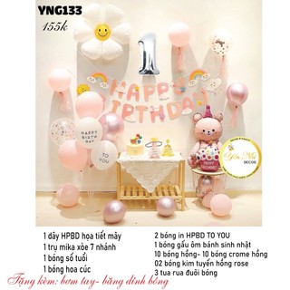 Set bóng trang trí sinh nhật mẫu dây happy birthday hoa cúc dễ thương phong cách hàn quốc mới 2024 Yến Nhi Shop
