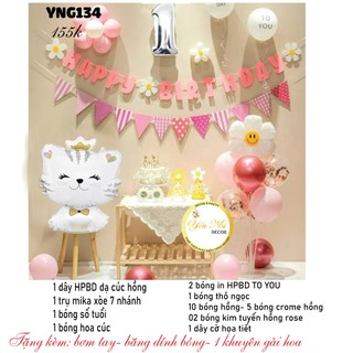 Set bóng trang trí sinh nhật mẫu dây happy birthday hoa cúc dễ thương phong cách hàn quốc mới 2024 Yến Nhi Shop