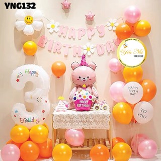 Set bóng trang trí sinh nhật mẫu dây happy birthday hoa cúc dễ thương phong cách hàn quốc mới 2024 Yến Nhi Shop