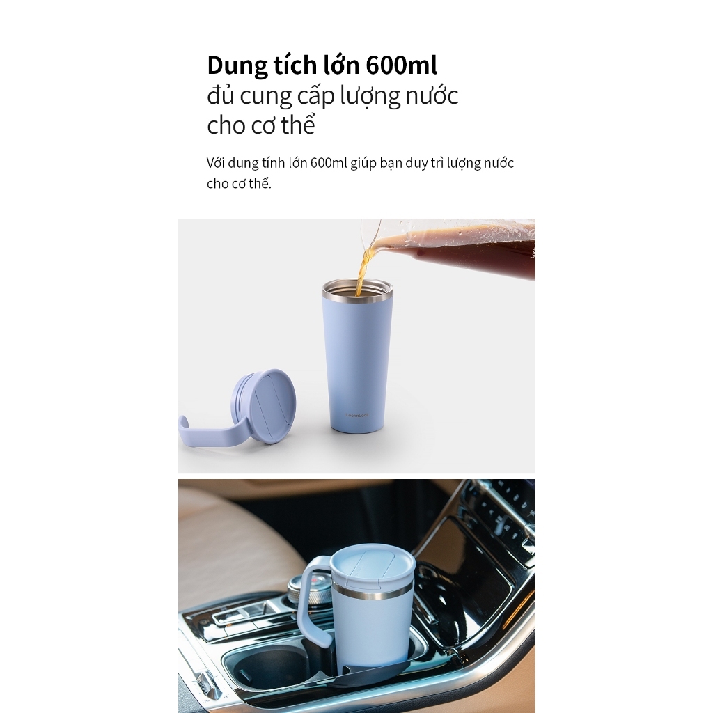 Bình giữ nhiệt Lock&Lock Daily Handle Tumbler 600ml LHC4330 Màu Ngà , nắp trượt, có tay cầm - K-MALL