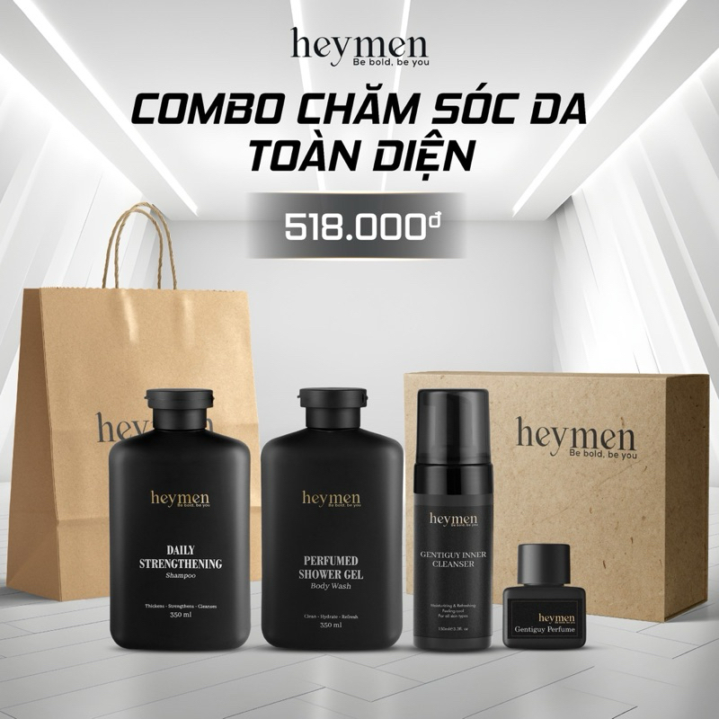Bộ quà tặng cao cấp cho nam Heymen 4 món: Dầu gội, sữa tắm, DDVS, nước hoa vk