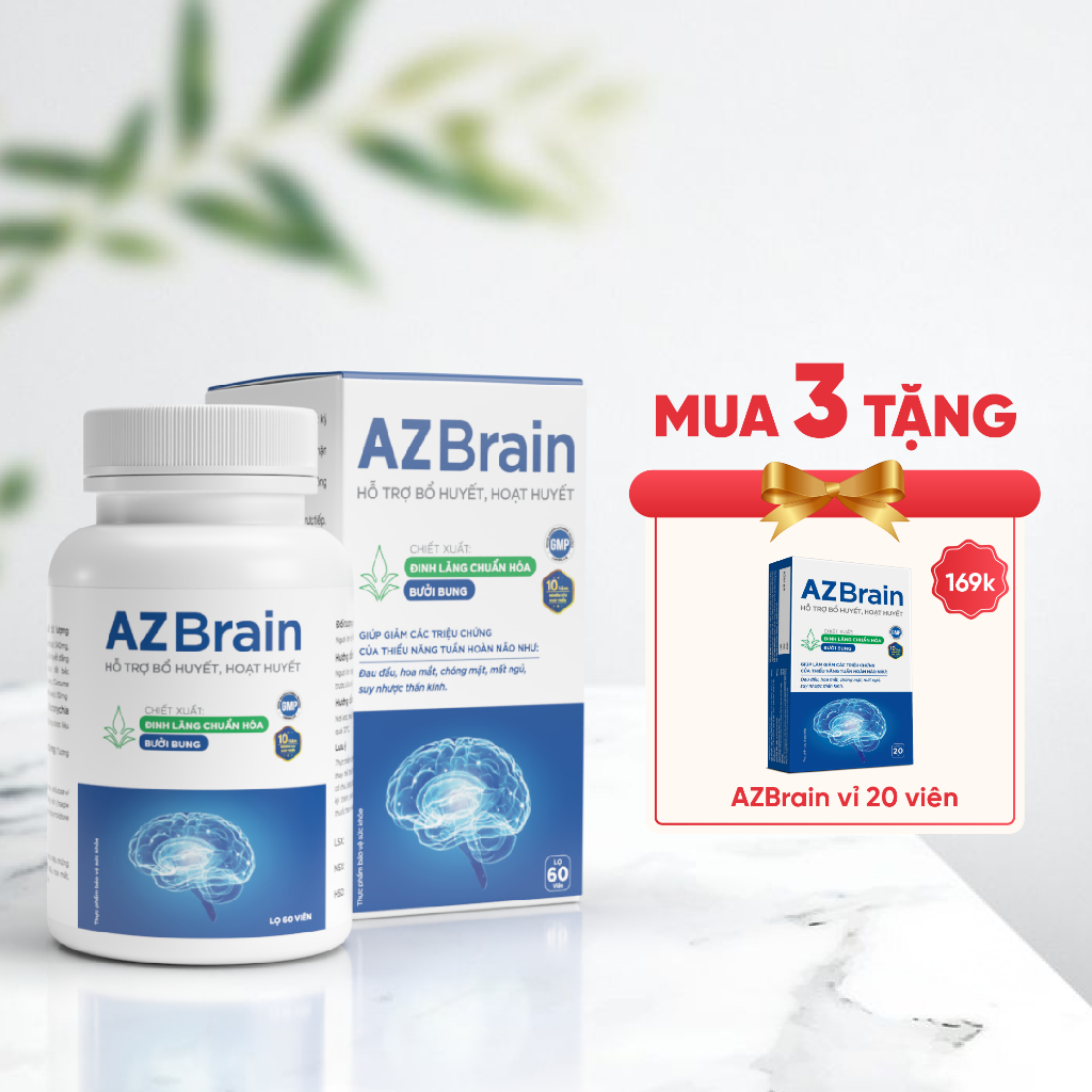 Ảnh AZBR60 - Viên uống bổ não AZBrain hoạt huyết, hết chóng mặt đau đầu, mất ngủ, tăng tuần hoàn máu(Hộp 60 viên)ZLOVE 1