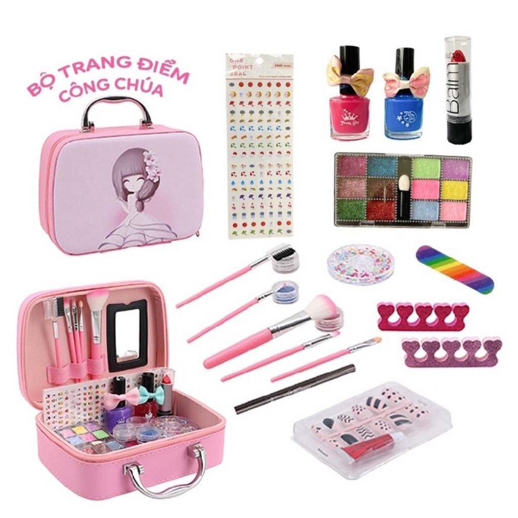 Bộ Trang Điểm Cốp Trang Điểm Vali Trang Điểm Làm Nail Cho Bé Gái Công Chúa Cao Cấp Đa Dạng Mẫu Mã Son Má Hồng-PUPU HOUSE