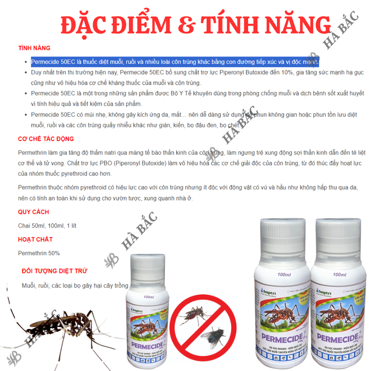 Thuốc diệt muỗi Permecide 50EC - Chai 100ml HỢP TRÍ, ruồi muỗi kiến gián các loại côn trùng