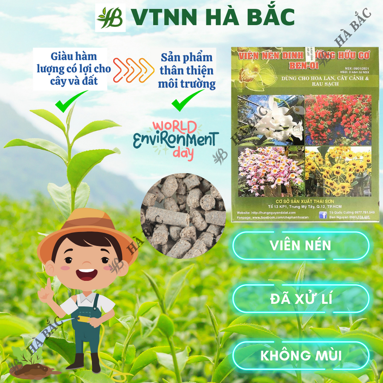 Viên nén dinh dưỡng hữu cơ Ben-01 Hùng Nguyễn (Hộp 1KG), chuyên dùng cho lan, cây cảnh và rau, bổ sung đa vi lượng