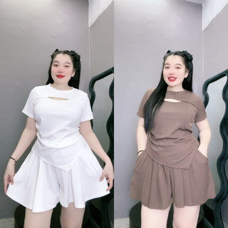 Set đồ nữ NHỎ CLOTHING bigsize áo thun rút eo kèm quần xòe chất vải gân lên phom tôn đáng mũm mĩm mặc xinh SET817