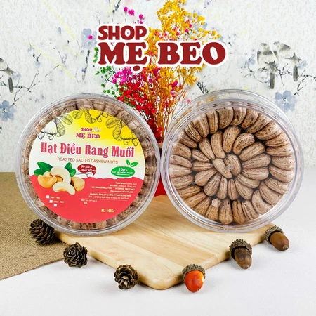 500Gr Hạt Điều Rang Muối Nguyên Hạt Hộp Tròn Xếp Hoa Shop Mẹ Beo