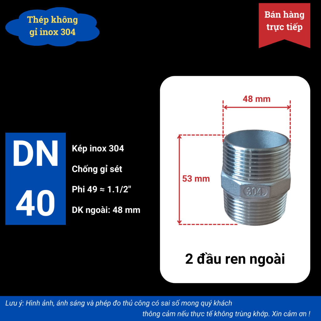 Kép inox 304 DN32-40-50 đầu nối ống nước ren ngoài cao cấp chống gỉ ...