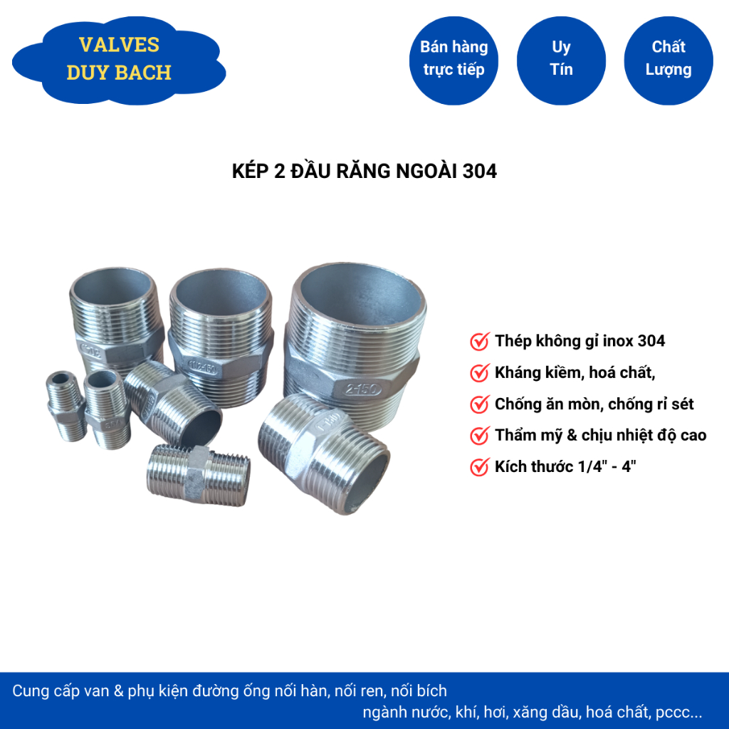 Kép inox 304 DN32-40-50 đầu nối ống nước ren ngoài cao cấp chống gỉ ...
