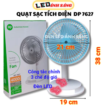 Quạt sạc điện để bàn DP-7627 Quạt sạc để bàn tích điện có đèn LED - Quạt mạnh, dễ di chuyển, kiểu dáng hiện đại