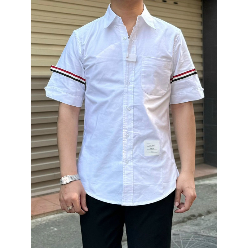 ⚡️[Hight Quality] Áo Sơ Mi Th.om Nam Nữ Ngắn Tay Vải Oxford - Điểm Nhấn Viền Tay Cao Cấp - TB Qccc Hottrend Full Túi Tag