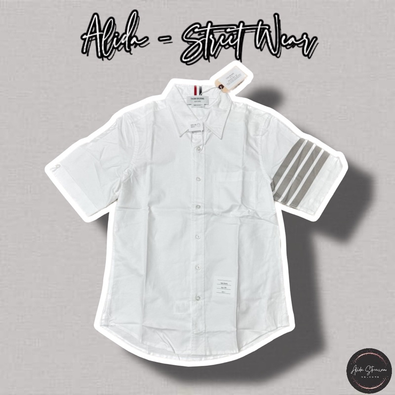 ⚡️[Hight Quality] Áo Sơ Mi Th.om Nam Nữ Ngắn Tay Vải Oxford - Điểm Nhấn 4 Vạch Xám Cao Cấp - TB Qccc Full Túi Tag