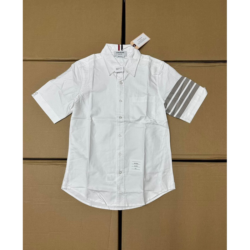 ⚡️[Hight Quality] Áo Sơ Mi Th.om Nam Nữ Ngắn Tay Vải Oxford - Điểm Nhấn 4 Vạch Xám Cao Cấp - TB Qccc Full Túi Tag