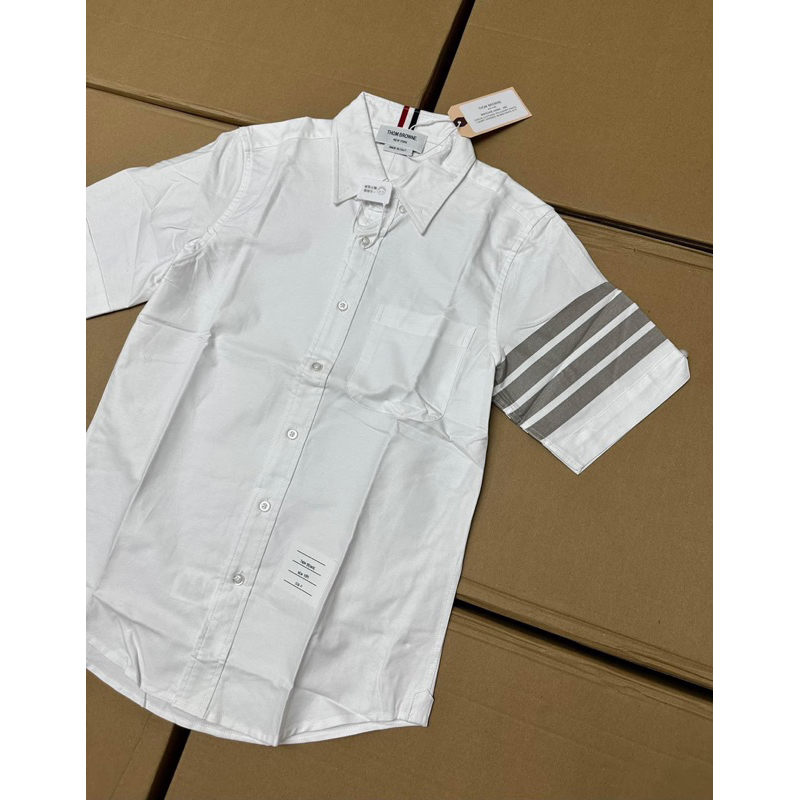 ⚡️[Hight Quality] Áo Sơ Mi Th.om Nam Nữ Ngắn Tay Vải Oxford - Điểm Nhấn 4 Vạch Xám Cao Cấp - TB Qccc Full Túi Tag