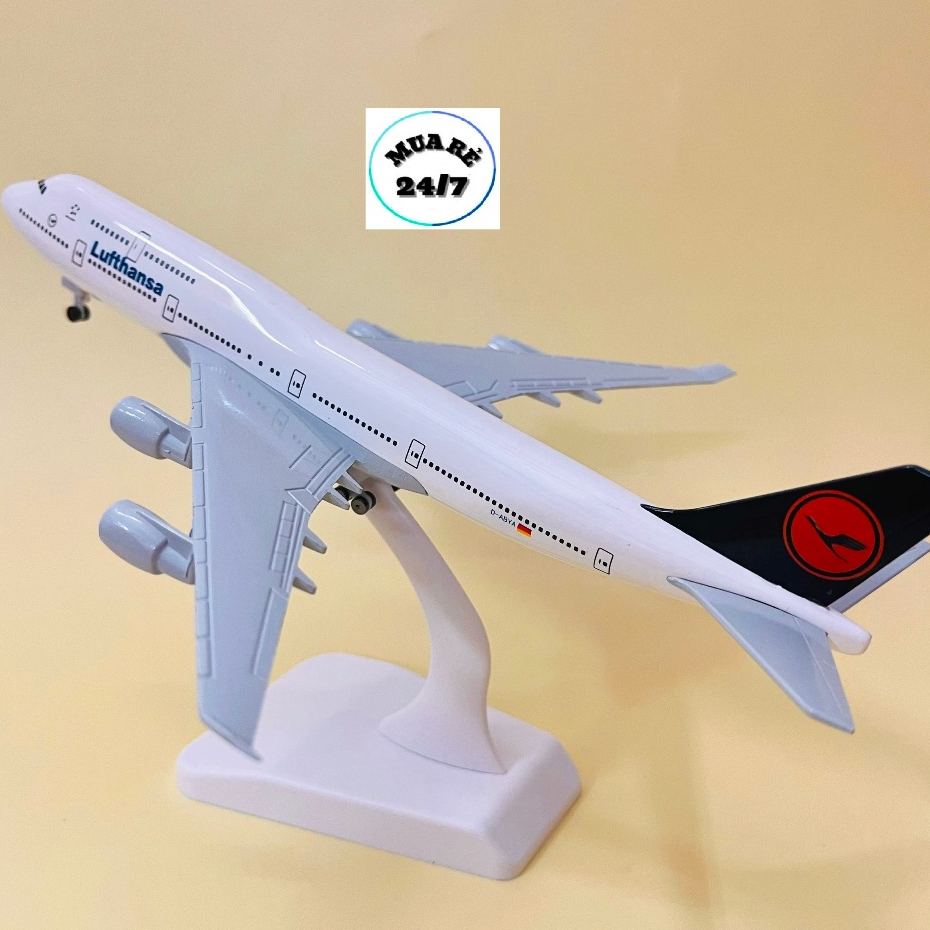 Máy Bay Mô Hình "Boeing B747-400 Lufthansa" Kim Loại Cao Cấp Tỉ Lệ 1:400 Có Bánh Xe + Đế Trưng Bày