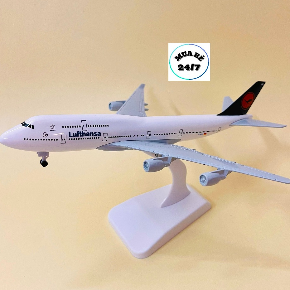 Máy Bay Mô Hình "Boeing B747-400 Lufthansa" Kim Loại Cao Cấp Tỉ Lệ 1:400 Có Bánh Xe + Đế Trưng Bày