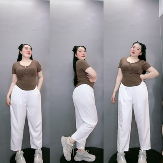 Quần baggy big size nữ xếp ly phần lưng eo chun co giãn khóa kéo có khuy dành cho nàng mũm mĩm dễ thương Q17