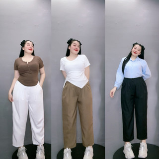 Quần baggy big size nữ xếp ly phần lưng eo chun co giãn khóa kéo có khuy dành cho nàng mũm mĩm dễ thương Q17