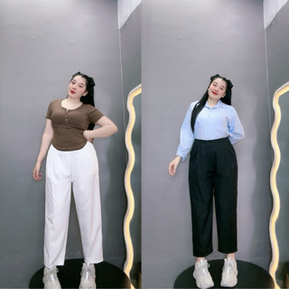 Quần baggy big size nữ xếp ly phần lưng eo chun co giãn khóa kéo có khuy dành cho nàng mũm mĩm dễ thương Q17