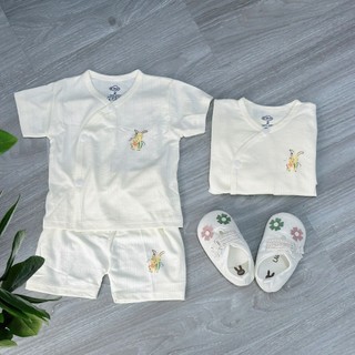 Bộ sơ sinh cộc tay cài lệch trắng thông hơi Himom siêu xinh