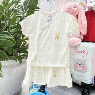 Bộ sơ sinh cộc tay cài lệch trắng thông hơi Himom siêu xinh