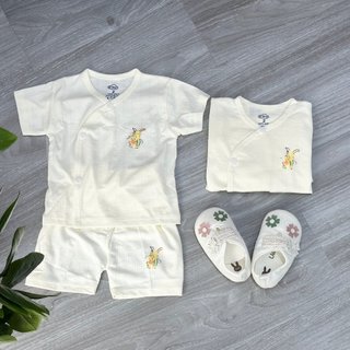 Bộ sơ sinh cộc tay cài lệch trắng thông hơi Himom siêu xinh