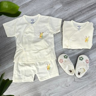 Bộ sơ sinh cộc tay cài lệch trắng thông hơi Himom siêu xinh