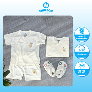 Bộ sơ sinh cộc tay cài lệch trắng thông hơi Himom siêu xinh