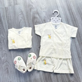 Bộ sơ sinh cộc tay cài lệch trắng thông hơi Himom siêu xinh