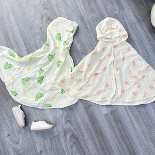 Áo choàng chống nắng kèm mũ chống giọt bắn vải xô muslin mềm mại kiểu dáng choàng cho bé