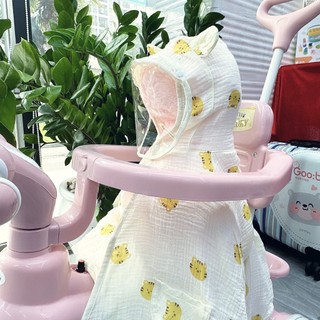 Áo choàng chống nắng kèm mũ chống giọt bắn vải xô muslin mềm mại kiểu dáng choàng cho bé