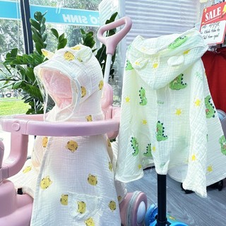 Áo choàng chống nắng kèm mũ chống giọt bắn vải xô muslin mềm mại kiểu dáng choàng cho bé