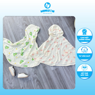 Áo choàng chống nắng kèm mũ chống giọt bắn vải xô muslin mềm mại kiểu dáng choàng cho bé