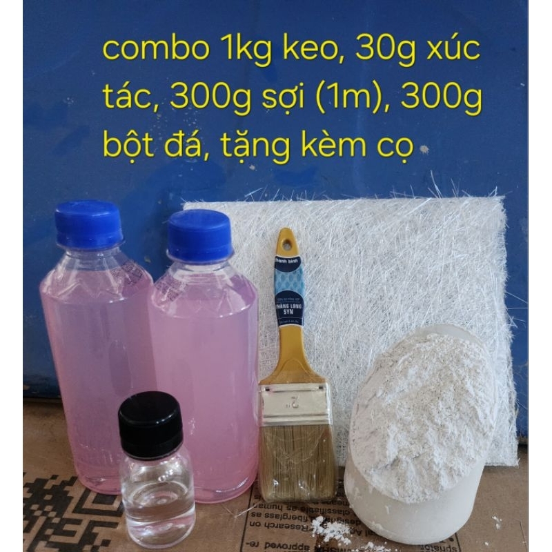 Keo Composite , combo đầy đủ gồm 1kg keo, xúc tác vừa đủ, sợi 300g (1m ...