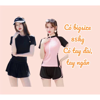 ĐỒ BƠI NỮ BIGSIZE- Đồ bơi nữ tay ngắn quần 2 lớp kín đáo- Bikini đi biển tay dài che nắng- shopnabi_BlackPinkNew