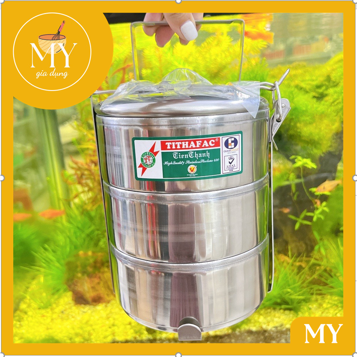 Cặp lồng bằng inox đựng cơm, thức ăn 3 ngăn có nắp đậy + quai xách tiện lợi có size ( 12cm, 14cm, 16cm)- Camen đựng cơm