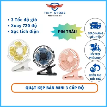 Quạt kẹp bàn mini tích điện - Quạt để bàn sạc tích điện xoay 720 độ