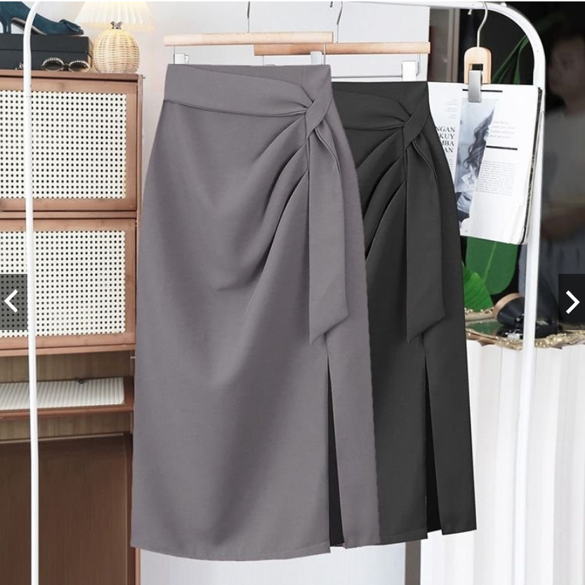 Chân Váy Bút Chì Xẻ Trước Nhúm Ly Phối Dây Thời Trang Công Sở Cao Cấp_Chất Chéo Nhật_2 Lớp_CV01T