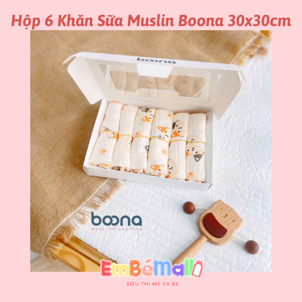 Hộp 6 Khăn Sữa Muslin Boona 30x30cm | Shopee Việt Nam
