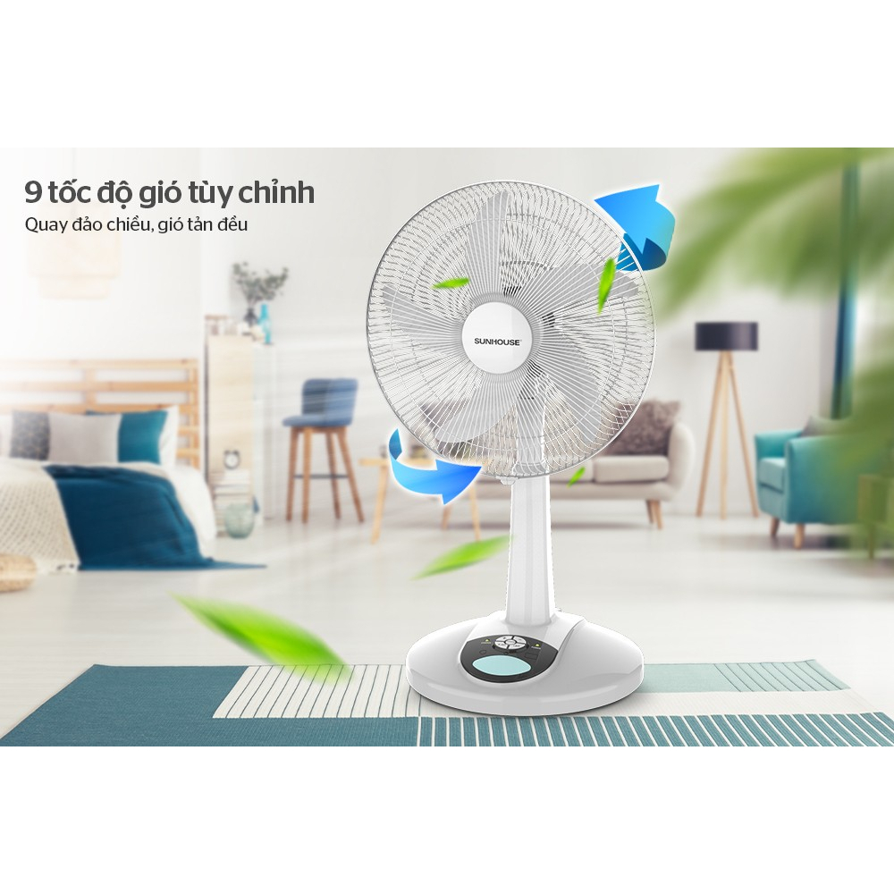 Quạt Tích Điện Sunhouse SHD7223 SHD7228 SHD7116 - 9 tốc độ gió, đáp ứng mọi nhu cầu - Quay đảo chiều, gió tản đều - ảnh 3