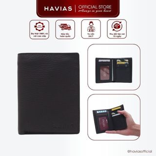 Ví Da HAVIAS Da Bò thật cao cấp dáng đứng gập đôi ví da nam nữ unisex thiết kế nhiều ngăn GERZIP