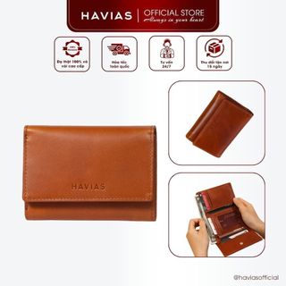HEART3 HAVIAS ví 3 gấp nhỏ gọn thủ công da bò Vachetta Premium thật nhập khẩu