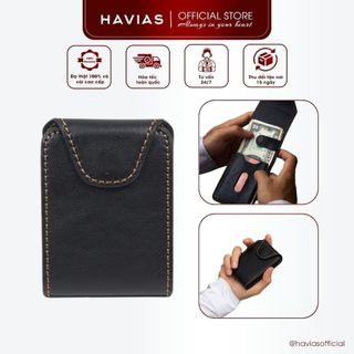 Gerbera2 HAVIAS ví nắp gập nam châm Da Bò thật Mini Wallet cao cấp
