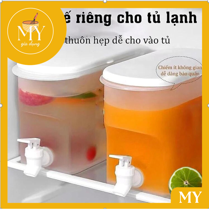 Bình đựng nước trà, nước trái cây, nước ép.. bằng nhựa dung tích 3,5L có vòi dễ dàng lấy nước-Bình nước làm mát tủ lạnh.