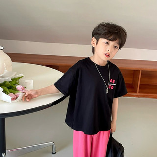 Áo thun cộc tay bé trai Batala Kids, Áo phông mùa hè trẻ em cotton xược in chữ A BCD hồng cho bé từ 10-25kg