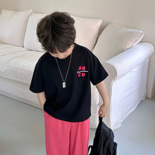 Áo thun cộc tay bé trai Batala Kids, Áo phông mùa hè trẻ em cotton xược in chữ A BCD hồng cho bé từ 10-25kg