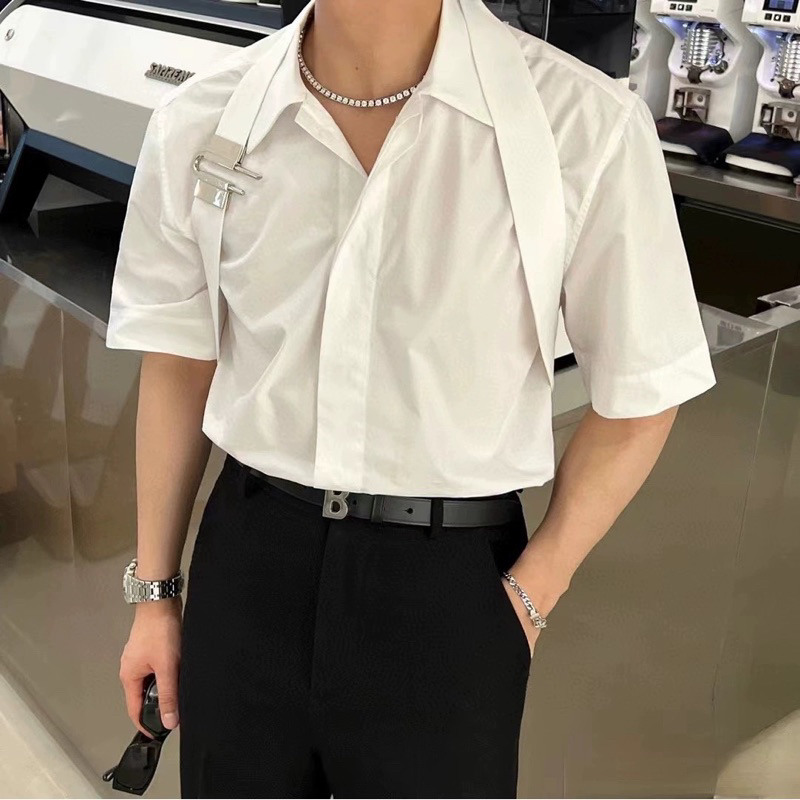 ⚡️[Hight Quality] Áo Sơ Mi G.V C Black And White Logo - Điểm Nhấn Dây Cài Tháo Rời Cao Cấp - Qccc Hottrend
