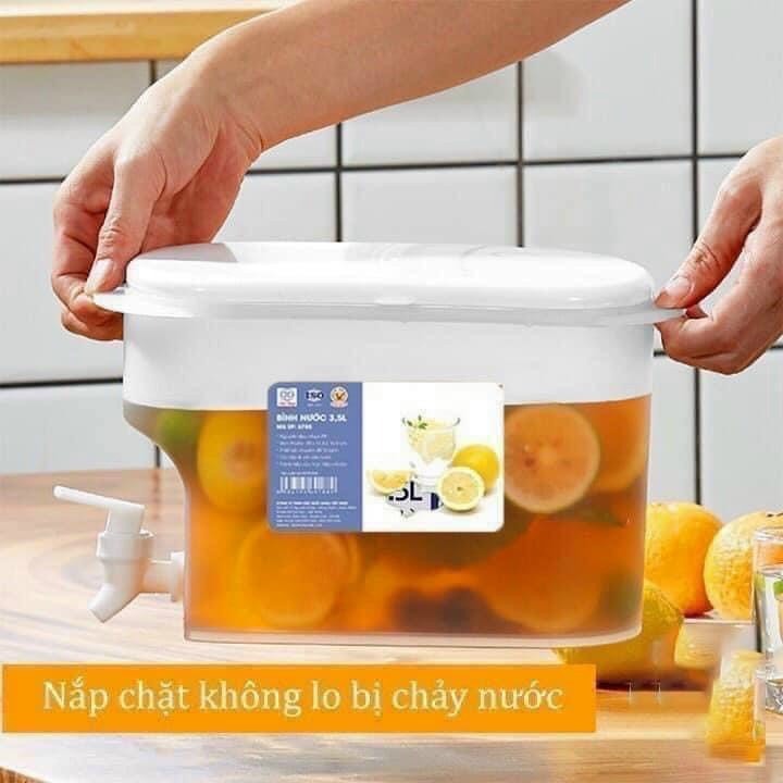Bình đựng nước trà, nước trái cây, nước ép.. bằng nhựa dung tích 3,5L có vòi dễ dàng lấy nước-Bình nước làm mát tủ lạnh.